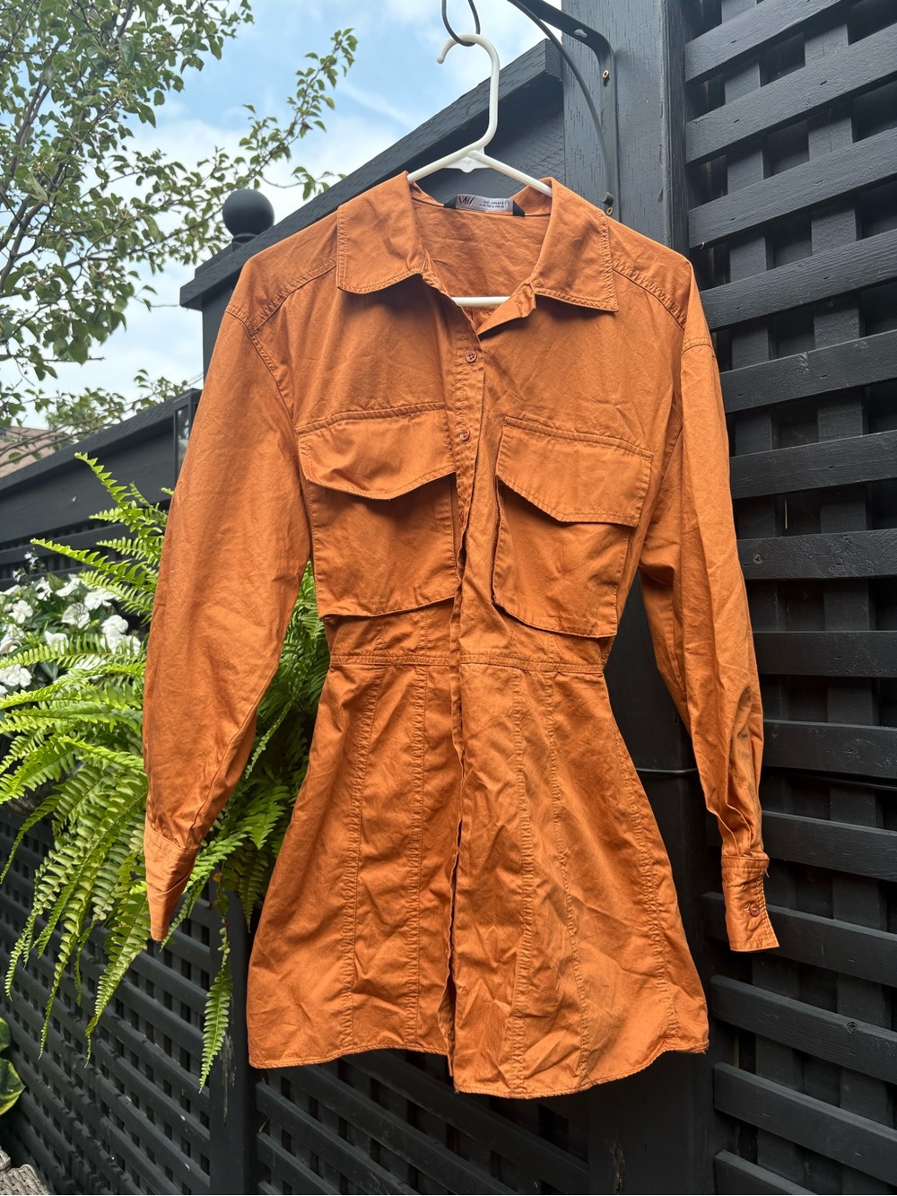 Zara Long-Sleeve Rust Utility Dress